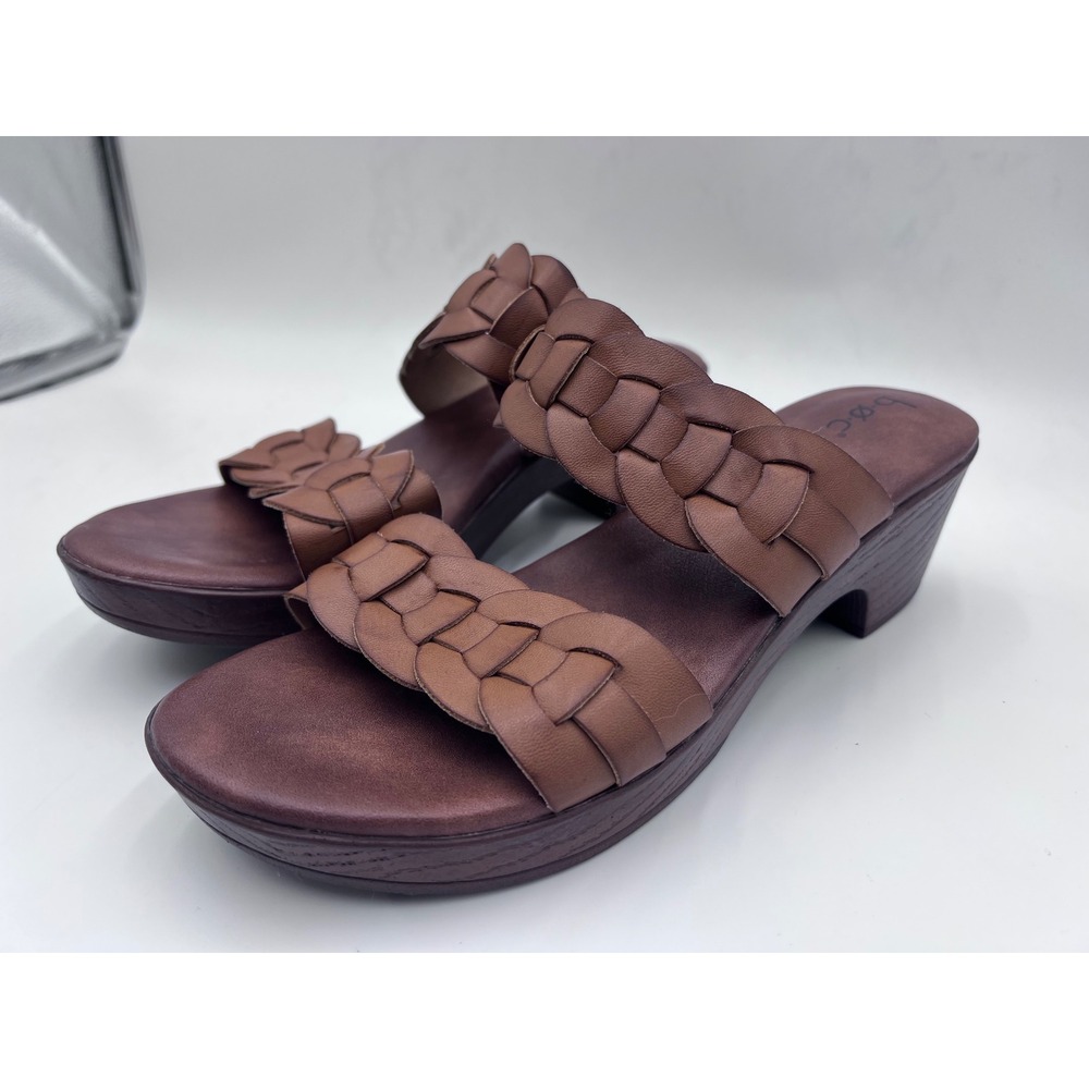 b.o.c. Born Concept Brown Braided Double‎ Strap Platform Slide Sandals Mules